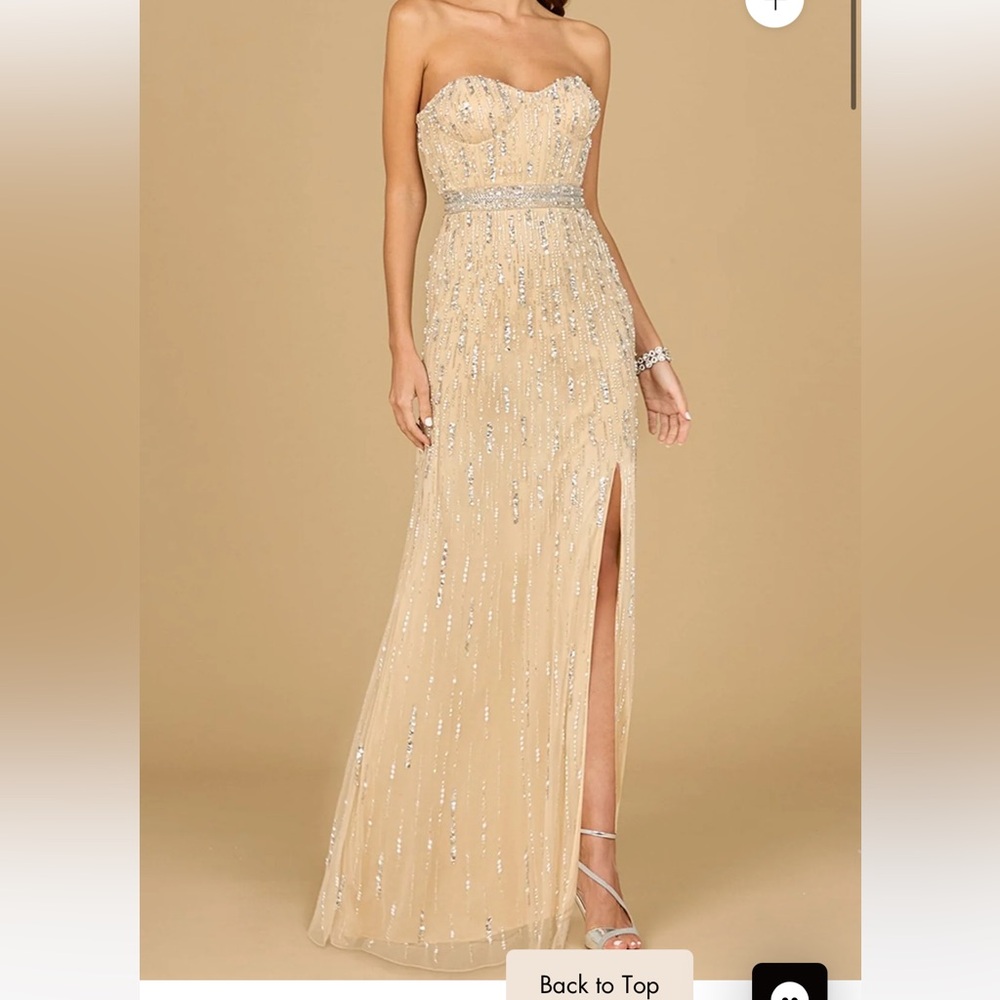 Strapless Beige Maxi Dress with Silver Accents